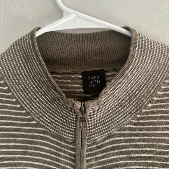 Saks 5th Ave Olive Green Full Zip Knit Linen Lightweight Jacket - Picture 5 of 8